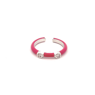SOHO STERLING SILVER MAGENTA ENAMELLED BEZEL RING SIZE 6.5 WITH 2=0.06TW ROUND G SI2 DIAMONDS