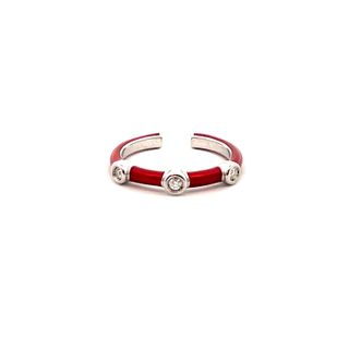 SOHO STERLING SILVER RED ENAMELLED BEZEL RING SIZE 6.5 WITH 3=0.09TW ROUND G SI2 DIAMONDS