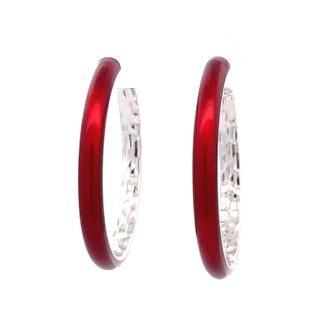 SOHO STERLING SILVER RED ENAMELLED LARGE HOOP EARRINGS