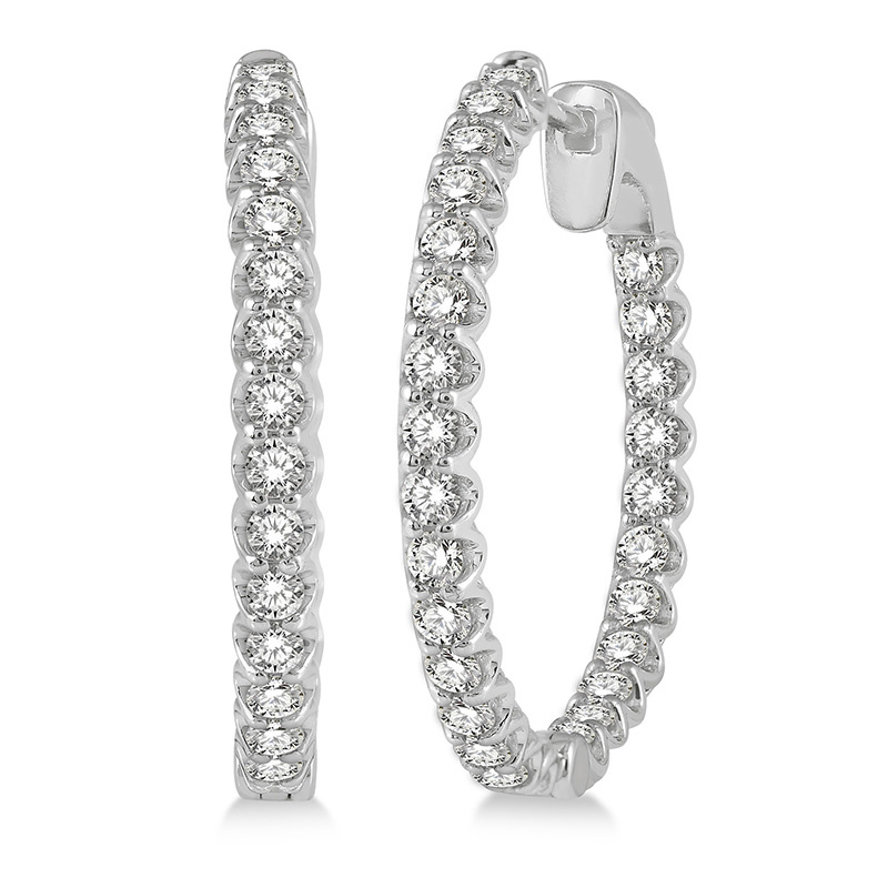 14K WHITE GOLD INSIDE OUT HOOP DIAMOND EARRINGS WITH 54=2.00TW ROUND I-J SI2-I1 DIAMONDS   (6.35 GRAMS)