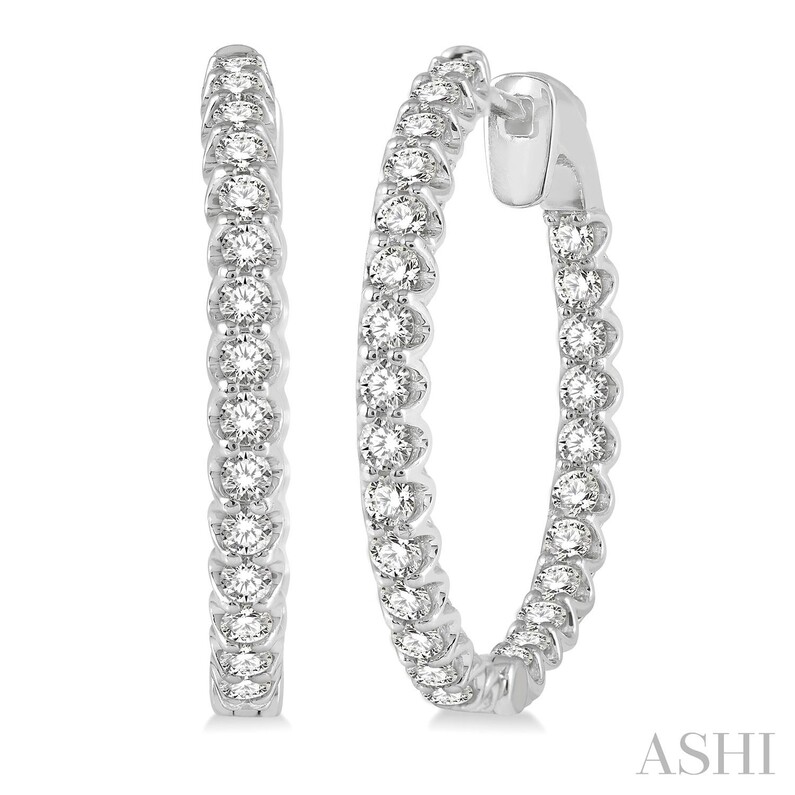 14K WHITE GOLD INSIDE OUT HOOP DIAMOND EARRINGS WITH 54=2.00TW ROUND I-J SI2-I1 DIAMONDS   (6.35 GRAMS)