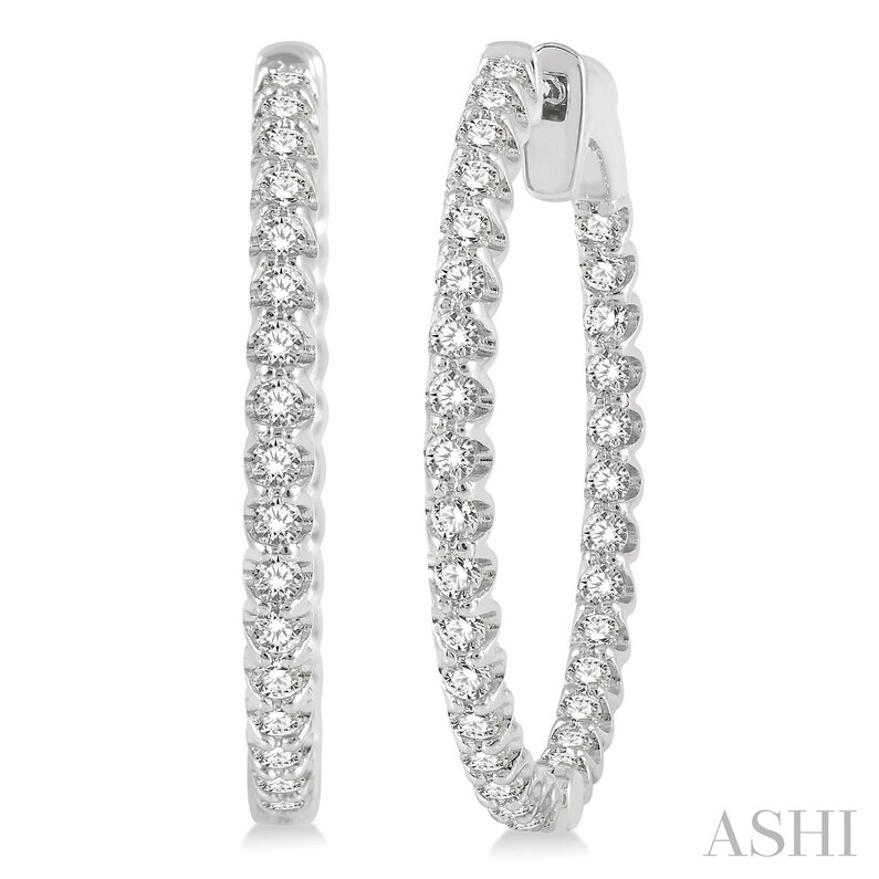 14K WHITE GOLD INSIDE OUT HOOP DIAMOND EARRINGS WITH 64=1.00TW ROUND I-J SI3-I1 DIAMONDS