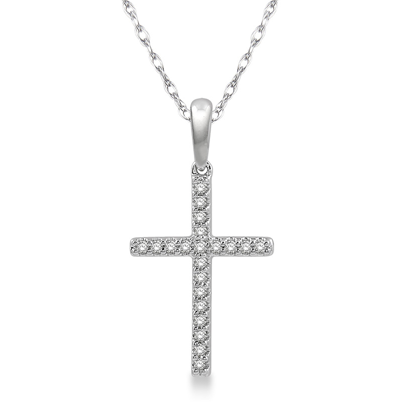 10 KARAT WHITE GOLD CROSS DIAMOND PENDANT WITH 21=0.10TW SINGLE CUT I-J COLOR I1-I2 CLARITY DIAMONDS 18