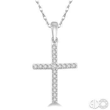 10 KARAT WHITE GOLD CROSS DIAMOND PENDANT WITH 21=0.10TW SINGLE CUT I-J COLOR I1-I2 CLARITY DIAMONDS 18