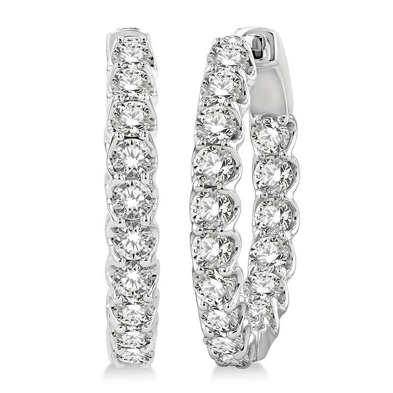 14K WHITE GOLD INSIDE OUT HOOP DIAMOND EARRINGS WITH 32=2.00TW ROUND I-J SI2-I1 DIAMONDS  (6.41 GRAMS)