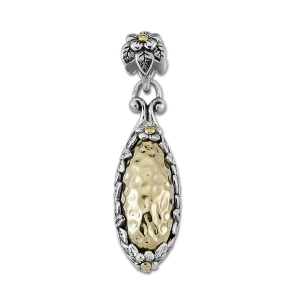 SAMUEL B STERLING SILVER & 18K YELLOW GOLD FLORAL HAMMERED PENDANT