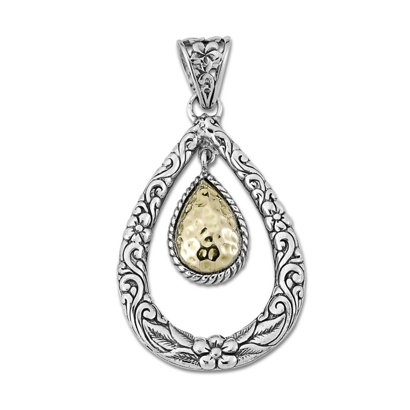 SAMUEL B COLLECTION STERLING SILVER & 18K YELLOW GOLD DROP PENDANT
