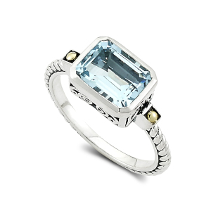 SAMUEL B STERLING SILVER & 18 KARAT YELLOW GOLD SIZE 7 BIRTHSTONE RING WITH BLUE TOPAZ