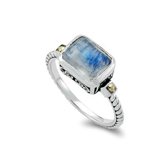 SAMUEL B STERLING SILVER & 18 KARAT YELLOW GOLD SIZE 8 BIRTHSTONE RING WITH RAINBOW MOONSTONE