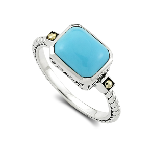 SAMUEL B STERLING SILVER & 18 KARAT YELLOW GOLD SIZE 8 RING WITH SLEEPING BEAUTY TURQUOISE