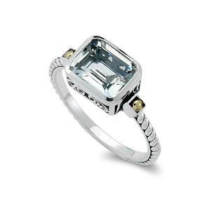 SAMUEL B STERLING SILVER & 18 KARAT YELLOW GOLD SIZE 7 BIRTHSTONE RING WITH WHITE TOPAZ