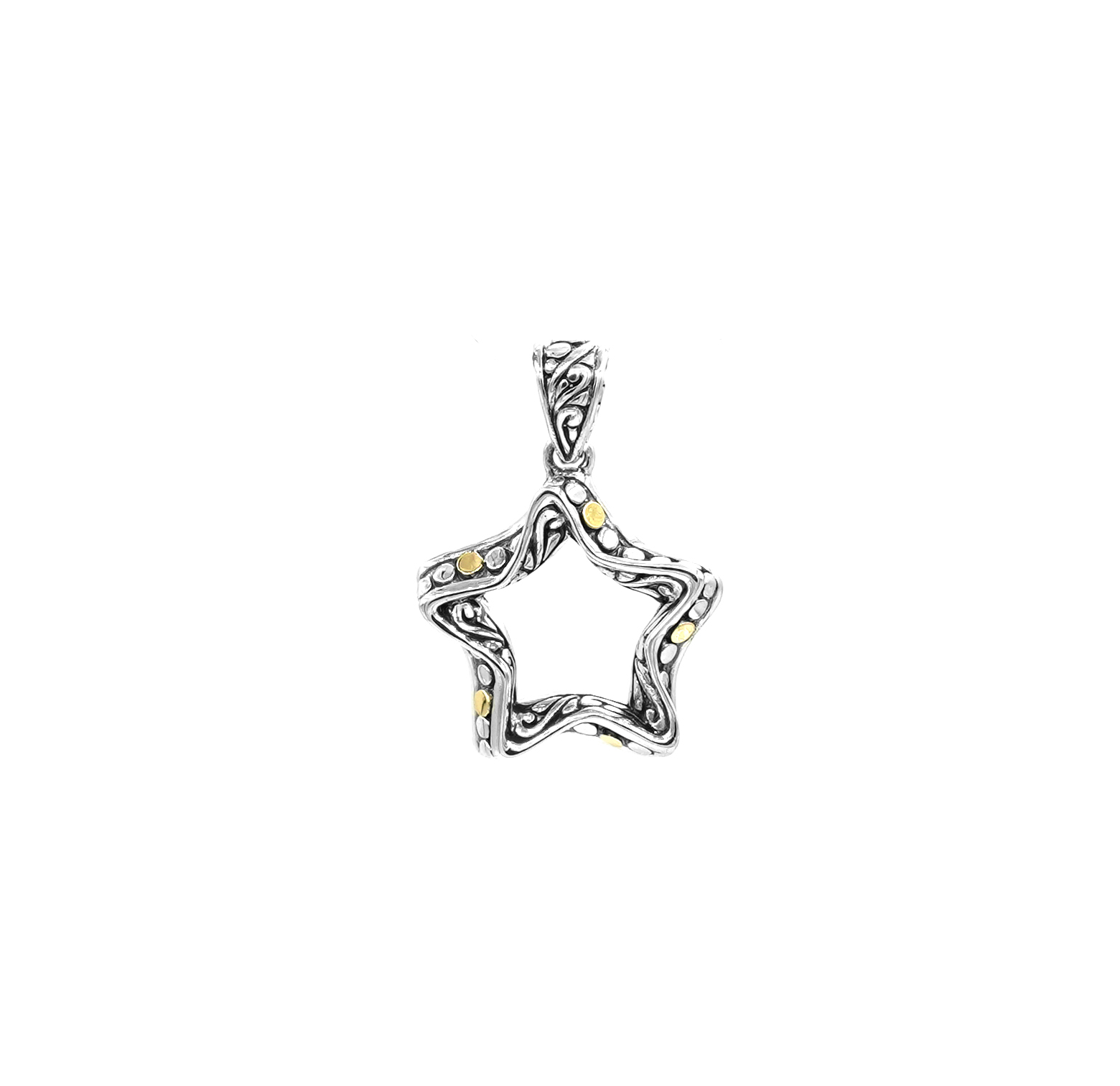 SAMUEL B COLLECTION STERLING SILVER & 18K YELLOW GOLD DOT TWINKLE STAR PENDANT  (3.70 GRAMS)