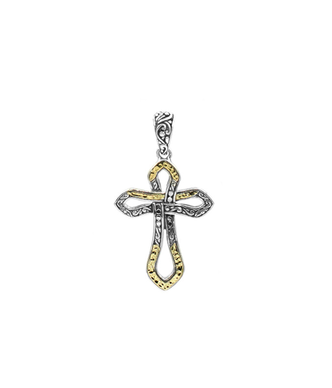 SAMUEL B COLLECTION STERLING SILVER & 18K YELLOW GOLD ENTWINED DOT CROSS PENDANT  (3.98 GRAMS)