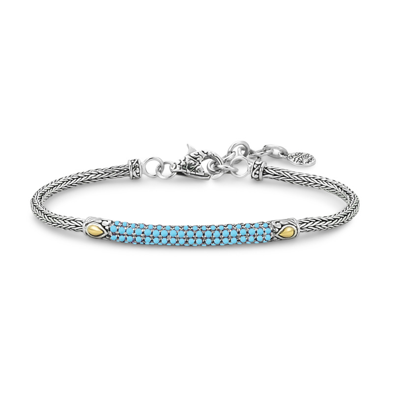 SAMUEL B STERLING SILVER & 18 KARAT YELLOW GOLD PAVE BIRTHSTONE BRACELET WITH SLEEPING BEAUTY TURQUOISE