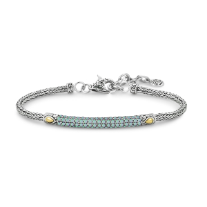 SAMUEL B STERLING SILVER & 18 KARAT YELLOW GOLD PAVE BIRTHSTONE BRACELET WITH OPAL
