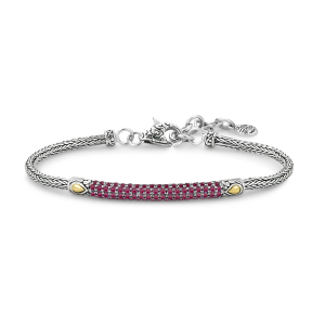 SAMUEL B STERLING SILVER & 18 KARAT YELLOW GOLD PAVE BIRTHSTONE BRACELET WITH RUBY