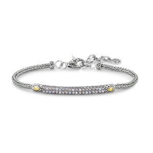 SAMUEL B STERLING SILVER & 18 KARAT YELLOW GOLD PAVE BIRTHSTONE BRACELET WITH RAINBOW MOONSTONE