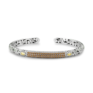 SAMUEL B STERLING SILVER & 18 KARAT YELLOW GOLD PAVE BIRTHSTONE BANGLE BRACELET WITH CITRINE