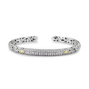 SAMUEL B STERLING SILVER & 18 KARAT YELLOW GOLD PAVE BIRTHSTONE BANGLE BRACELET WITH WHITE TOPAZ