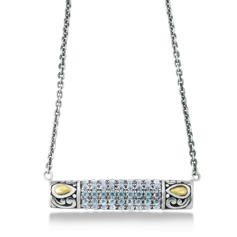SAMUEL B STERLING SILVER/18K YELLOW GOLD GLITTER NECKLACE WITH BLUE TOPAZ