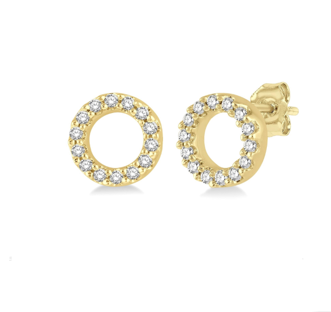 10K YELLOW GOLD STUD DIAMOND EARRINGS WITH 28=0.10TW SINGLE CUT I-J I1-I2 DIAMONDS   (0.74 GRAMS)