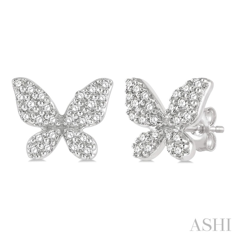 10K WHITE GOLD BUTTERFLY DIAMOND EARRINGS WITH 52=0.20TW SINGLE CUT I-J I1-I2 DIAMONDS