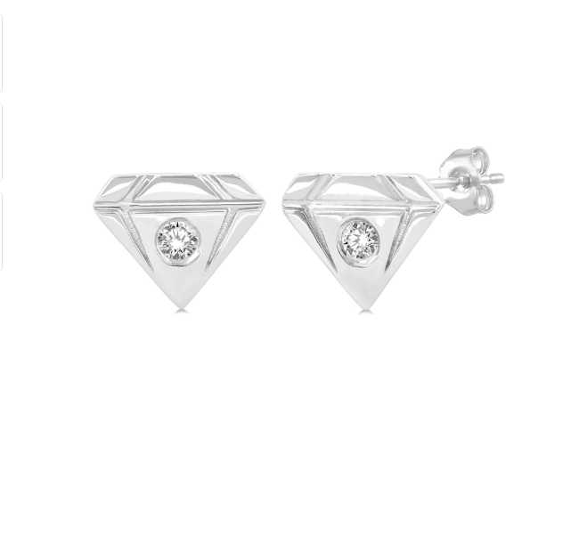 10K WHITE GOLD STUD DIAMOND EARRINGS WITH 2=0.03TW SINGLE CUT I-J I1-I2 DIAMONDS  (0.92 GRAMS)