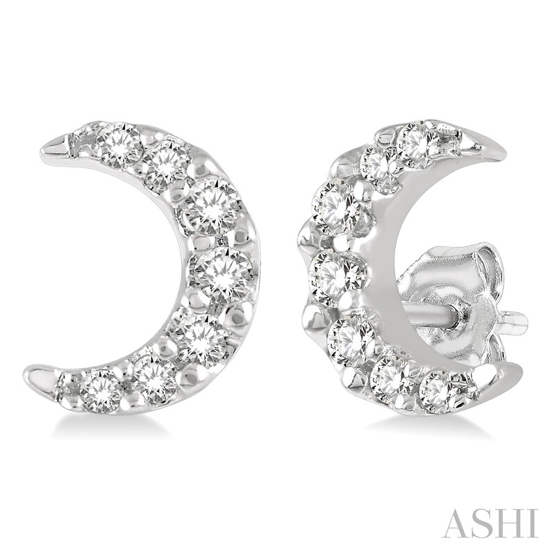 10K WHITE GOLD HALF MOON DIAMOND EARRINGS WITH 14=0.08TW SINGLE CUT I-J I1-I2 DIAMONDS   (0.77 GRAMS)