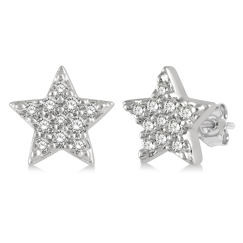 10K WHITE GOLD STAR DIAMOND EARRINGS WITH 22=0.10TW SINGLE CUT I-J I1-I2 DIAMONDS