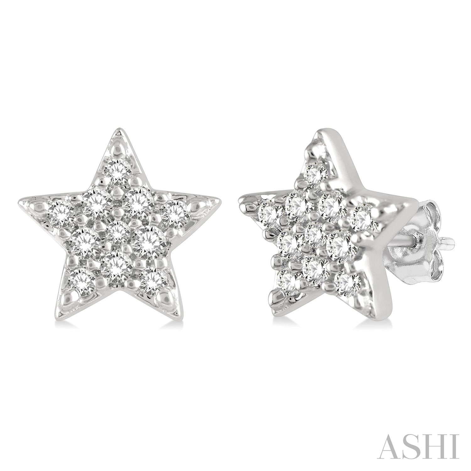 10K WHITE GOLD STAR DIAMOND EARRINGS WITH 22=0.10TW SINGLE CUT I-J I1-I2 DIAMONDS