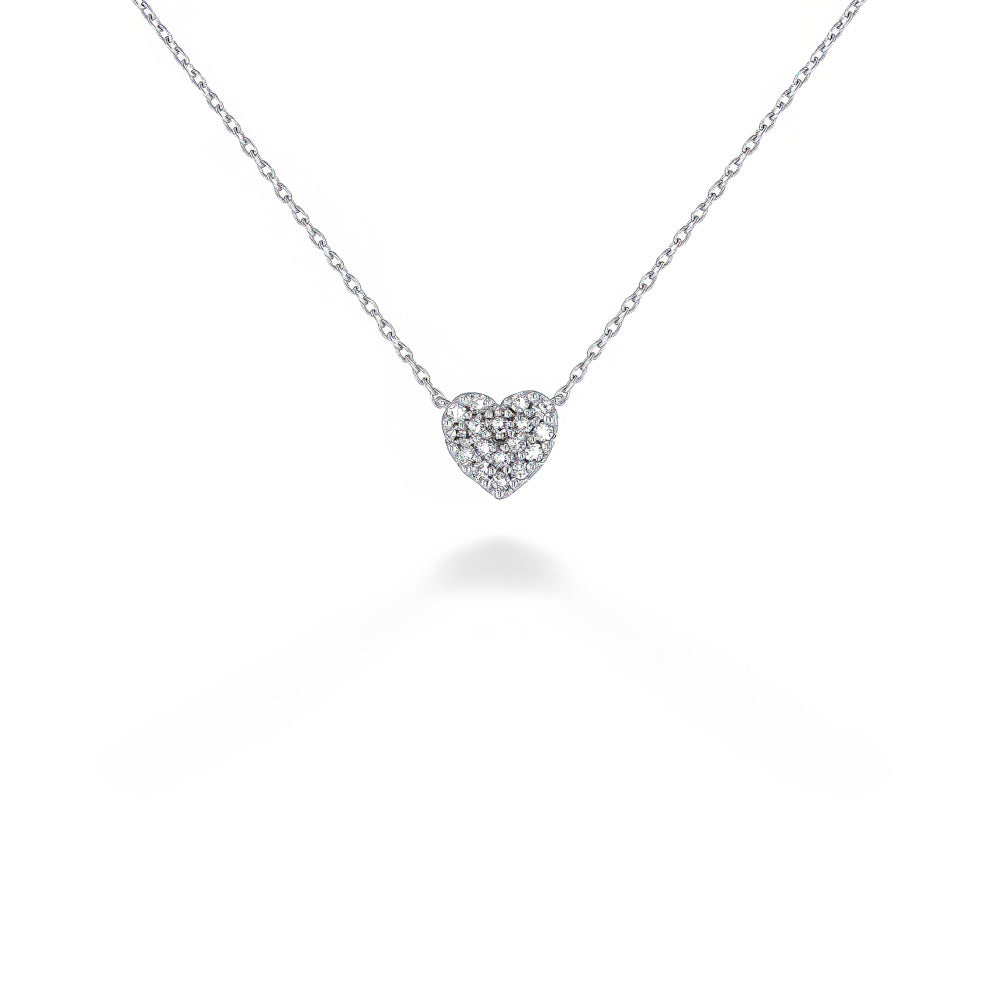 10K WHITE GOLD HEART DIAMOND NECKLACE WITH 17=0.10TW SINGLE CUT I-J I1-I2 DIAMONDS