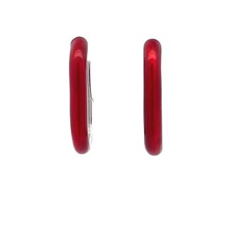 SOHO STERLING SILVER RED ENAMELLED OVAL HUGGIE SILVER EARRINGS