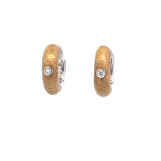 SOHO STERLING SILVER GOLD ENAMELLED HUGGIE EARRINGS WITH 2=0.06TW ROUND G SI2 DIAMONDS