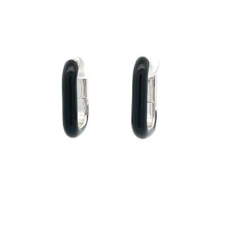 SOHO STERLING SILVER BLACK ENAMELLED OVAL HUGGIE EARRINGS