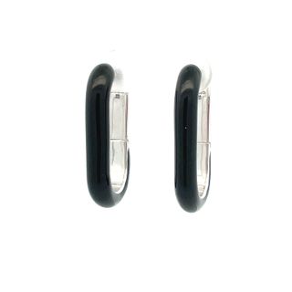 SOHO STERLING SILVER BLACK ENAMELLED OVAL HUGGIE EARRINGS