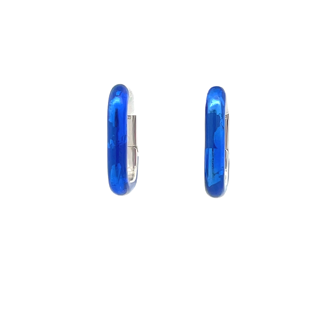 SOHO STERLING SILVER COBALT FOLIAGE ENAMELLED OVAL HUGGIE EARRINGS