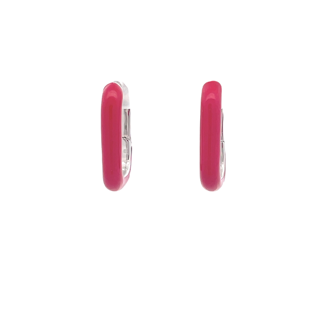 SOHO STERLING SILVER MAGENTA ENAMELLED OVAL HUGGIE EARRINGS