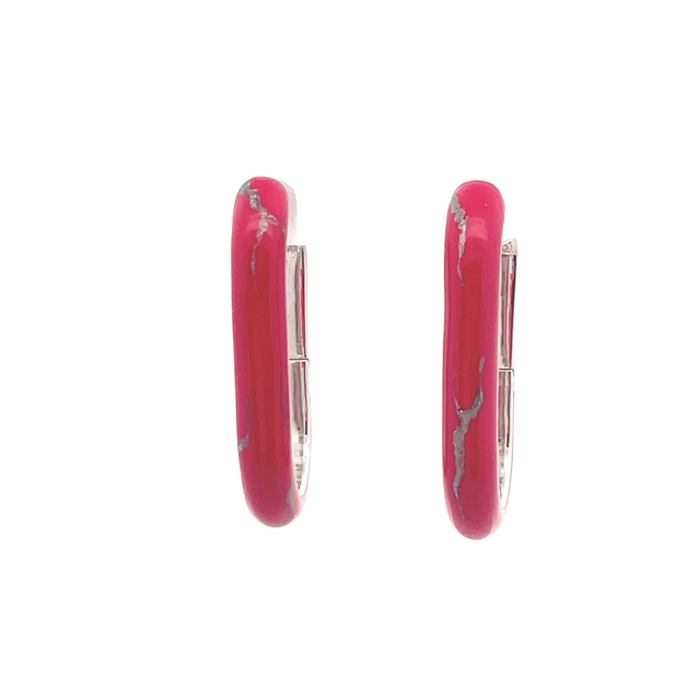 SOHO STERLING SILVER MAGENTA SILVER ENAMELLED OVAL HUGGIE EARRINGS