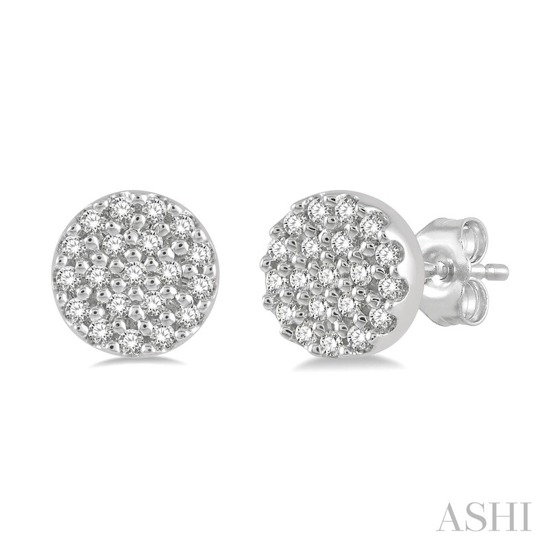 10K WHITE GOLD DISC DIAMOND EARRINGS WITH 40=0.12TW SINGLE CUT I-J I1-I2 DIAMONDS   (1.06 GRAMS)