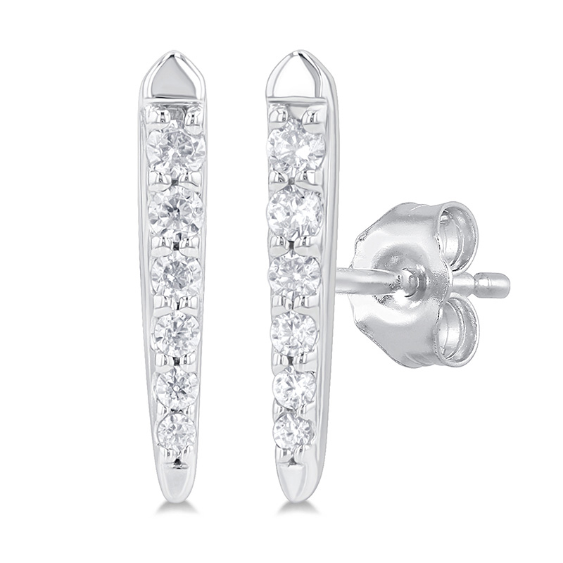 10K WHITE GOLD BAR DIAMOND EARRINGS WITH 12=0.10TW SINGLE CUT I-J I1-I2 DIAMONDS   (0.67 GRAMS)