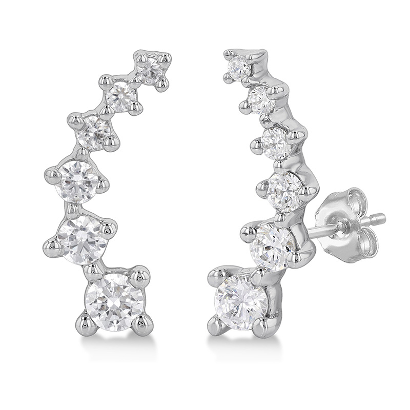 14K WHITE GOLD EAR CLIMBER DIAMOND EARRINGS WITH 12 = 0.50TW ROUND I-J SI2-I1 DIAMONDS  (1.85 GRAMS)