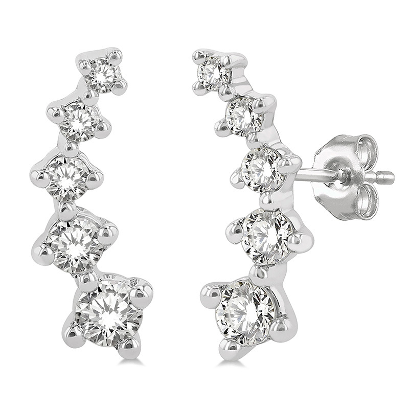 14K WHITE GOLD CLIMBER DIAMOND EARRINGS WITH 10 = 0.25TW ROUND I-J SI2-I1 DIAMONDS   (1.03 GRAMS)