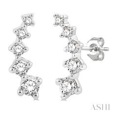 14K WHITE GOLD CLIMBER DIAMOND EARRINGS WITH 10 = 0.25TW ROUND I-J SI2-I1 DIAMONDS   (1.03 GRAMS)