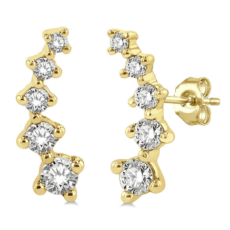 14K YELLOW GOLD CLIMBER DIAMOND EARRINGS WITH 10 = 0.25TW ROUND I-J SI2-I1 DIAMONDS   (1.02 GRAMS)