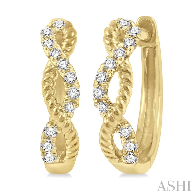 10K YELLOW GOLD INFINITY HOOP DIAMOND EARRINGS WITH 22=0.10TW SINGLE CUT I-J I1-I2 DIAMONDS