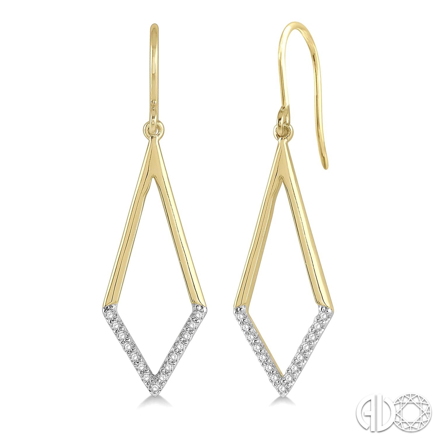 10 KARAT YELLOW GOLD GEOMETRIC DIAMOND EARRINGS WITH 30=0.15TW SINGLE CUT I-J I1-I2 DIAMONDS  (1.98 GRAMS)