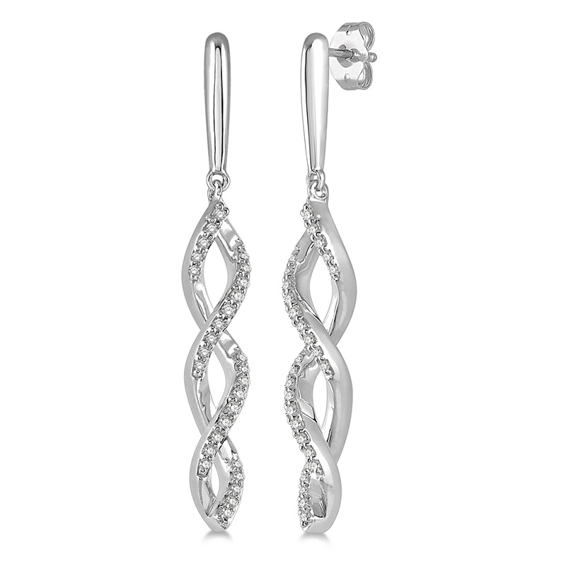 10K WHITE GOLD TWIST DIAMOND EARRINGS WITH 56=0.20TW ROUND I-J I1-I2 DIAMONDS  (3.11 GRAMS)