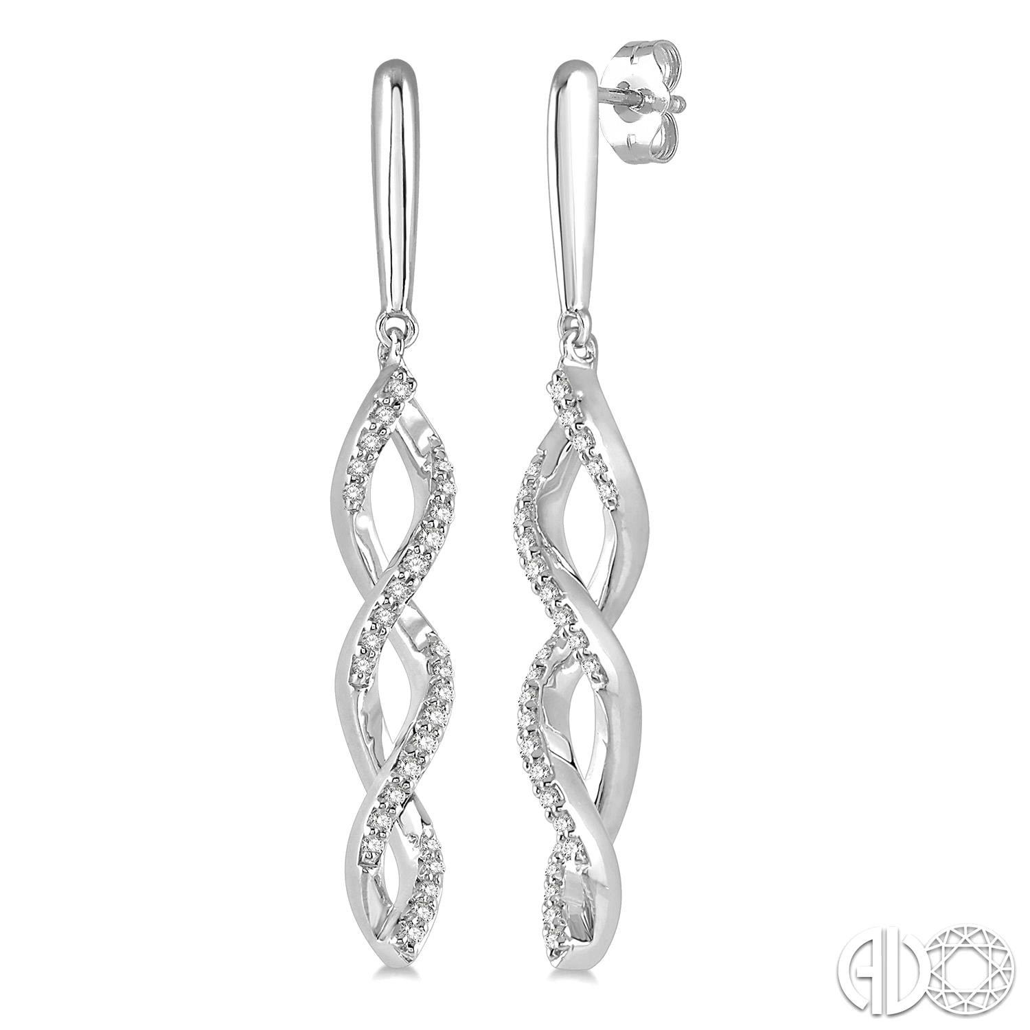 10K WHITE GOLD TWIST DIAMOND EARRINGS WITH 56=0.20TW ROUND I-J I1-I2 DIAMONDS  (3.08 GRAMS)