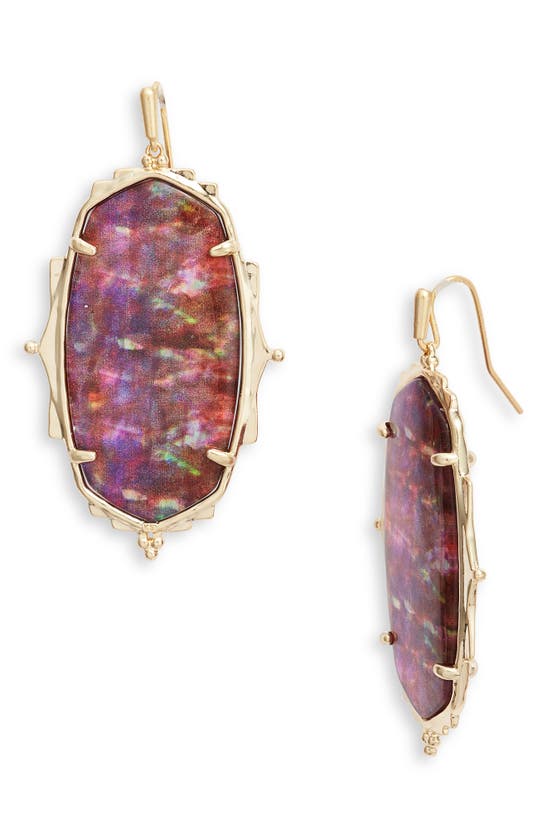 KENDRA SCOTT BAROQUE ELLA COLLECTION 14K YELLOW GOLD PLATED BRASS FASHION EARRINGS WITH MAUVE ABALONE