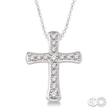 STERLING SILVER CROSS PENDANT WITH 12=0.05TW SINGLE CUT I-J COLOR I1-2 CLARITY DIAMONDS 18
